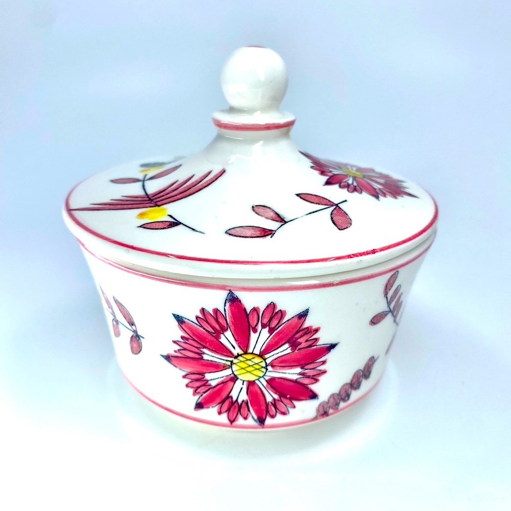 Royal Sealy Japan Lady Fair Lidded Trinket Dish Pink Floral Ceramic MCM Vintage